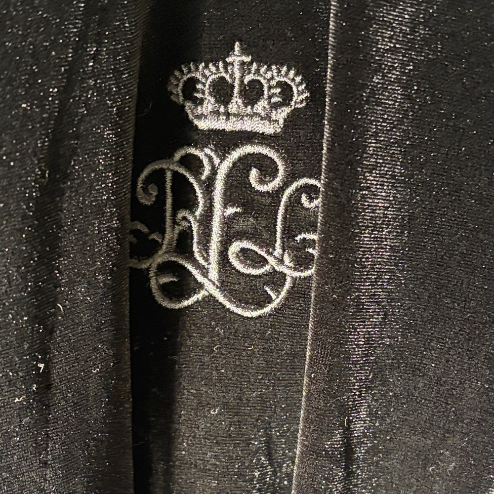 Lauren Ralph Lauren Black Velvet Long Robe Belted Monogram S - Picture 4 of 6
